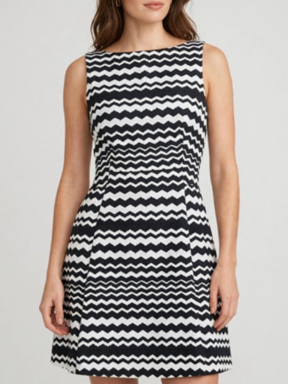 TAYLOR Wave Striped Fit & Flare Black/White Dress Women's Size 8